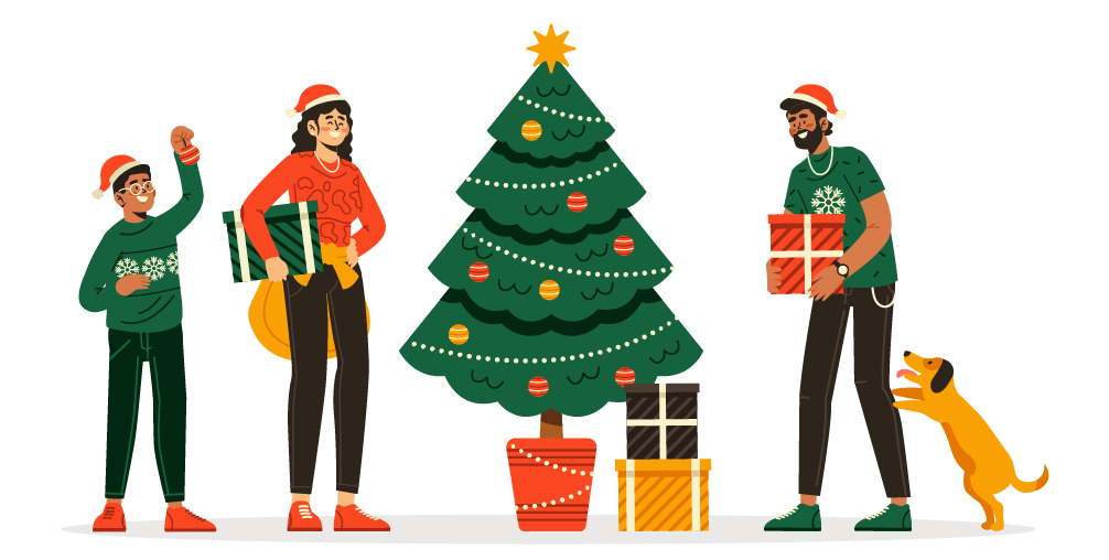 Personne à côté d'un sapin de Noël