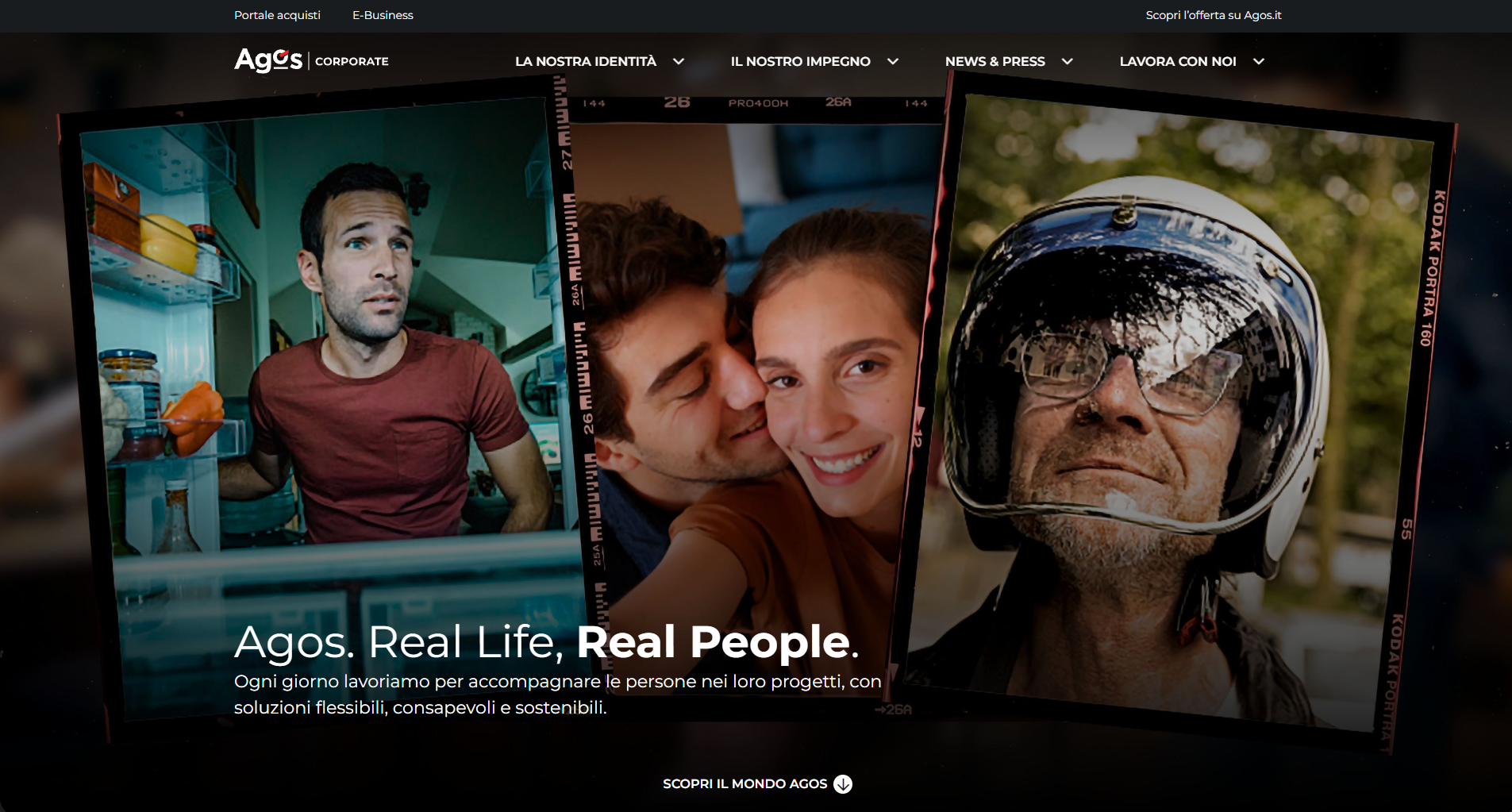 Montage de portraits illustrant différents moments de vie sur le site corporate d’Agos.